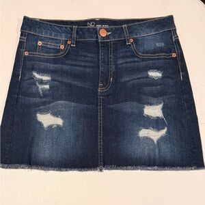 Dark Wash Distressed Denim Skirt - Blue